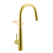 Brushed Gold Pull Out Kitchen Sink Tap Basin Mixer Faucet 2 Mode Spraying Spout V1233-KRD5152G