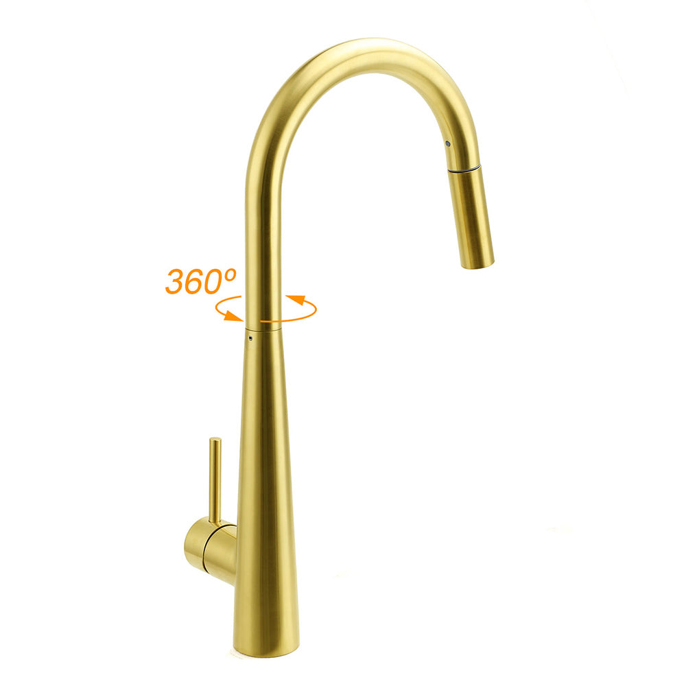 Brushed Gold Pull Out Kitchen Sink Tap Basin Mixer Faucet 2 Mode Spraying Spout V1233-KRD5152G