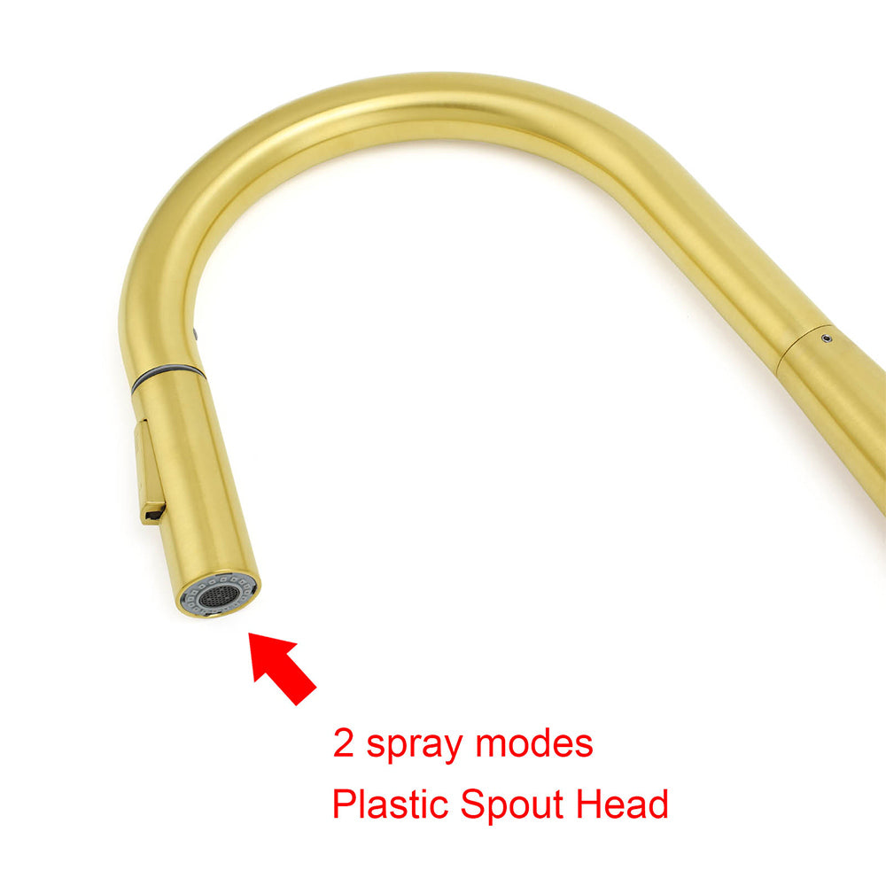 Brushed Gold Pull Out Kitchen Sink Tap Basin Mixer Faucet 2 Mode Spraying Spout V1233-KRD5152G
