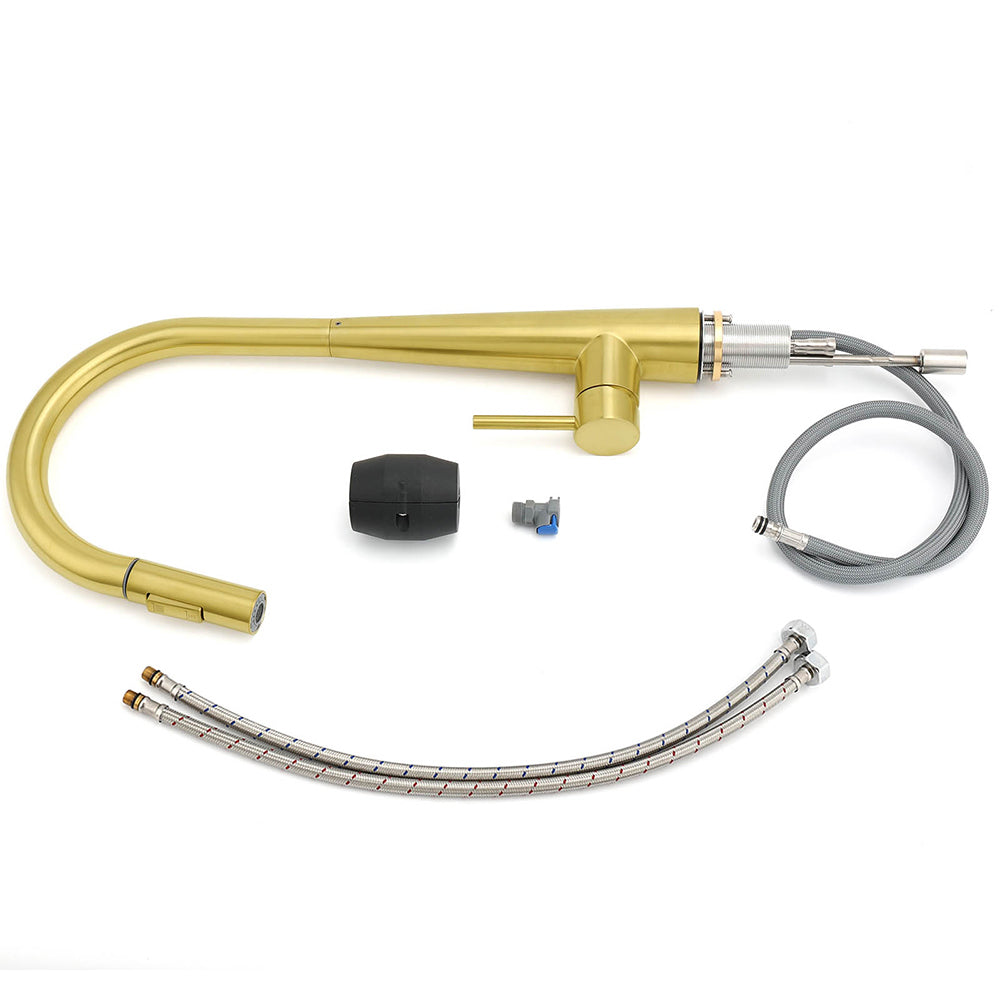 Brushed Gold Pull Out Kitchen Sink Tap Basin Mixer Faucet 2 Mode Spraying Spout V1233-KRD5152G