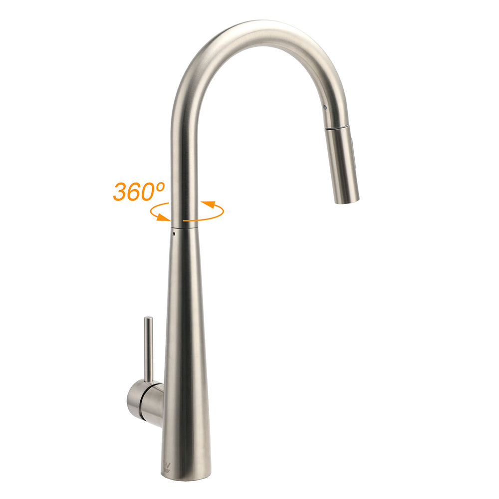 Brushed Nickel Pull Out Kitchen Tap Sink Mixer Faucet Spout 2 Modes Spray Outlet V1233-KRD5152N