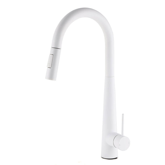 Matte White 2 Modes Spray Kitchen Mixer Pull Out Sink Tap Laundry Swivel Faucet V1233-KRD5152W