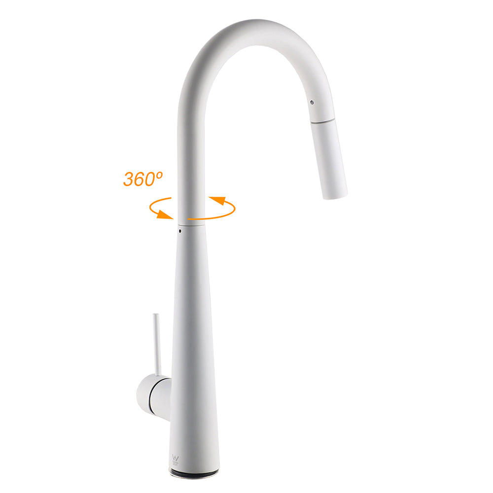 Matte White 2 Modes Spray Kitchen Mixer Pull Out Sink Tap Laundry Swivel Faucet V1233-KRD5152W