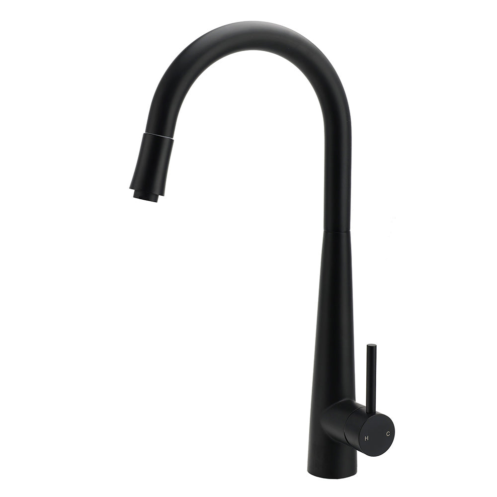 Matt Black Pull Out Long Hose Kitchen Sink Tap Round Basin Mixer Faucet Spout V1233-KRD515B