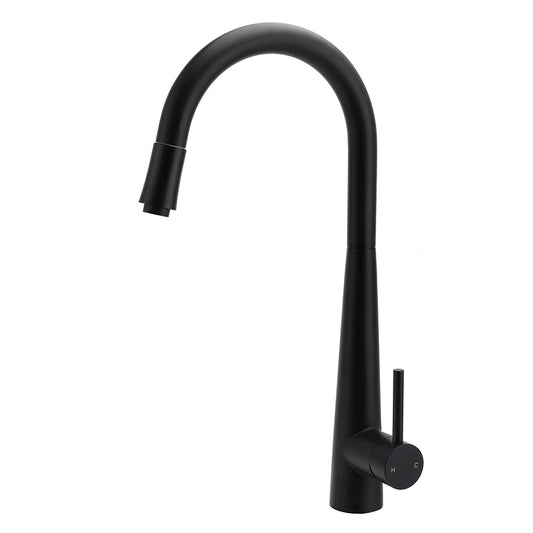 Matt Black Pull Out Long Hose Kitchen Sink Tap Round Basin Mixer Faucet Spout V1233-KRD515B