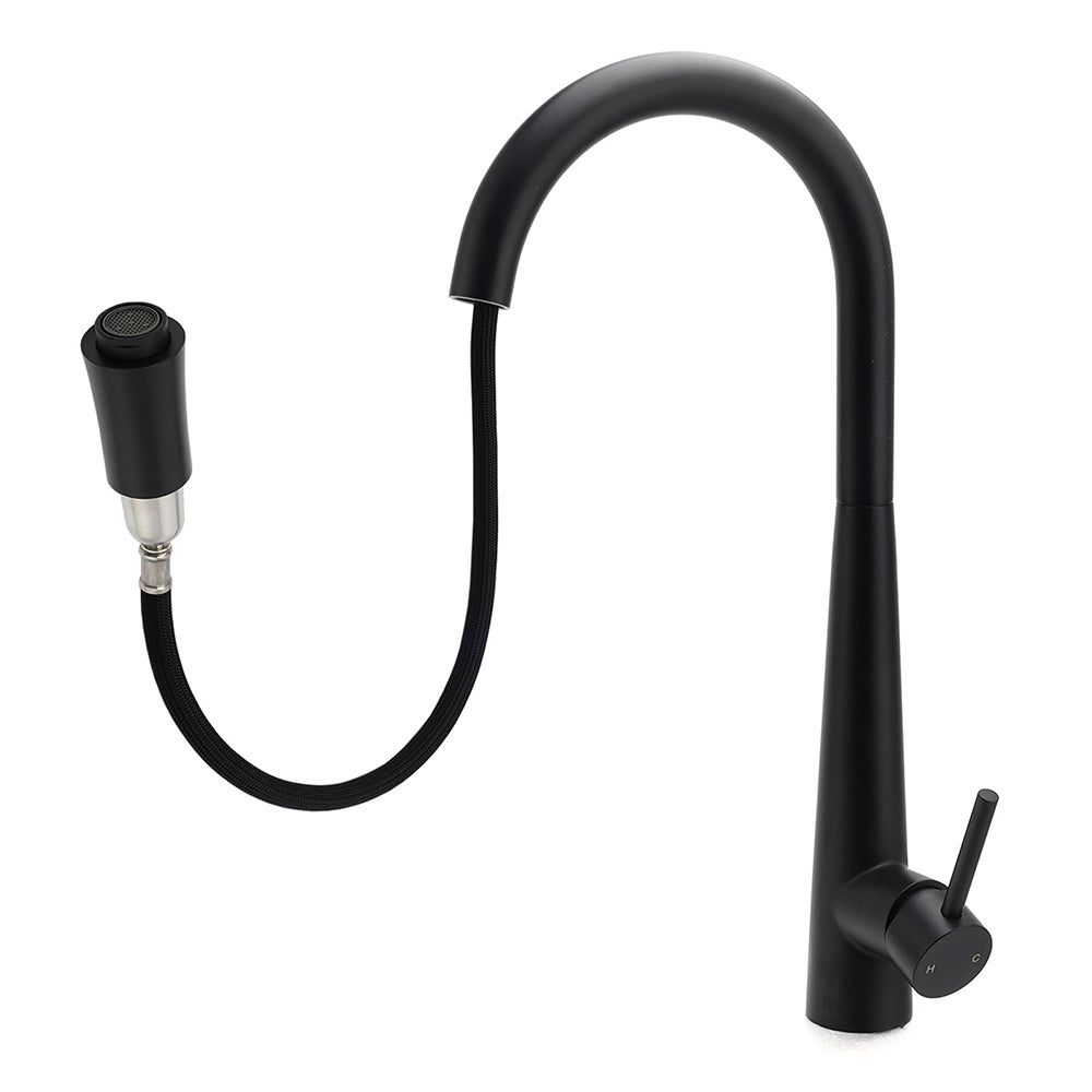 Matt Black Pull Out Long Hose Kitchen Sink Tap Round Basin Mixer Faucet Spout V1233-KRD515B