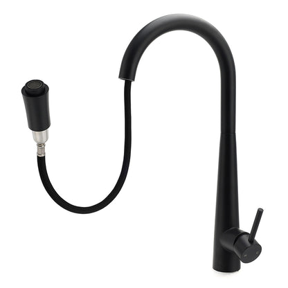 Matt Black Pull Out Long Hose Kitchen Sink Tap Round Basin Mixer Faucet Spout V1233-KRD515B