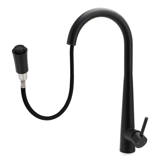 Matt Black Pull Out Long Hose Kitchen Sink Tap Round Basin Mixer Faucet Spout V1233-KRD515B