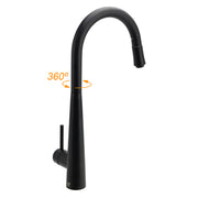 Matt Black Pull Out Long Hose Kitchen Sink Tap Round Basin Mixer Faucet Spout V1233-KRD515B