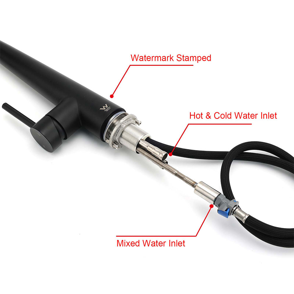 Matt Black Pull Out Long Hose Kitchen Sink Tap Round Basin Mixer Faucet Spout V1233-KRD515B