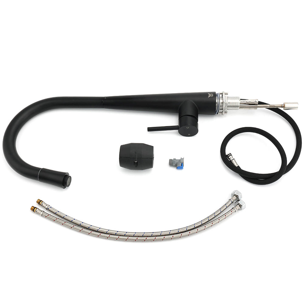 Matt Black Pull Out Long Hose Kitchen Sink Tap Round Basin Mixer Faucet Spout V1233-KRD515B