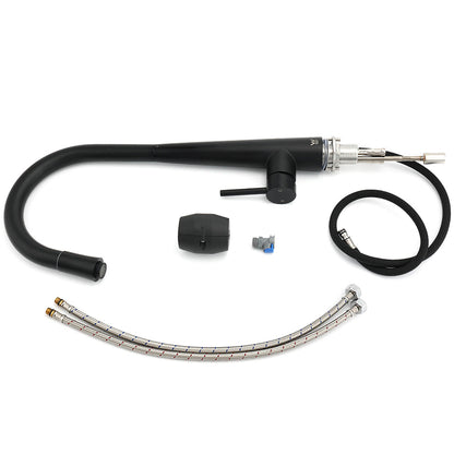 Matt Black Pull Out Long Hose Kitchen Sink Tap Round Basin Mixer Faucet Spout V1233-KRD515B