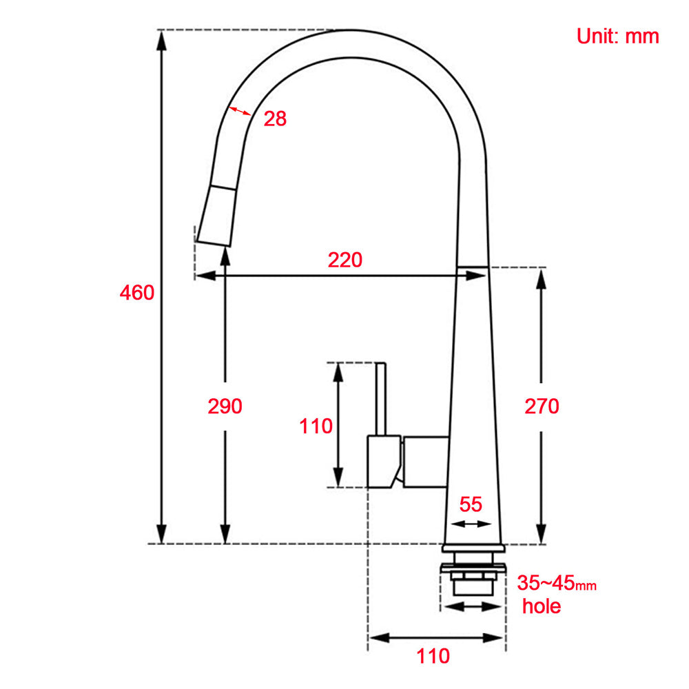 Matt Black Pull Out Long Hose Kitchen Sink Tap Round Basin Mixer Faucet Spout V1233-KRD515B