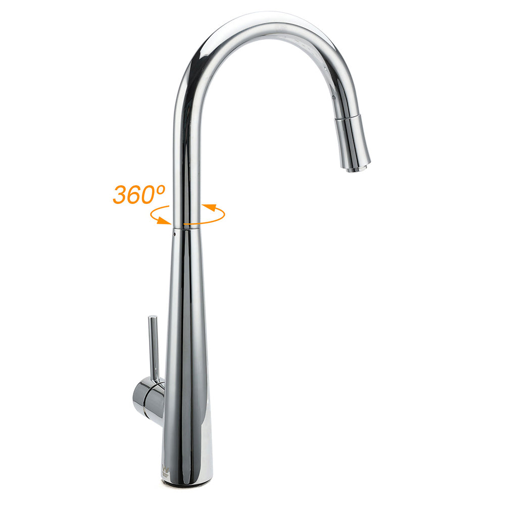 WELS Chrome Pull Out Kitchen Sink Tap Round Basin Mixer Faucet Flexible Spout V1233-KRD515CR