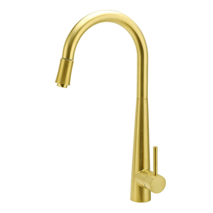 Round Brushed Gold Pull Out Kitchen Sink Tap Basin Mixer Faucet Flexible Spout V1233-KRD515G