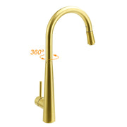 Round Brushed Gold Pull Out Kitchen Sink Tap Basin Mixer Faucet Flexible Spout V1233-KRD515G