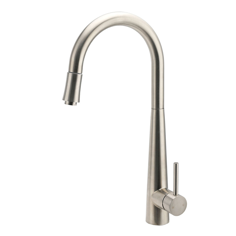 Brushed Nickel Silver Round Pull Out Kitchen Sink Tap Mixer Faucet Spout Outlet V1233-KRD515N
