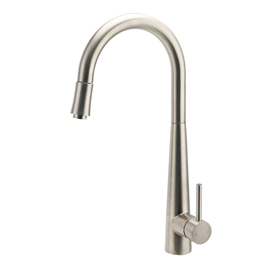 Brushed Nickel Silver Round Pull Out Kitchen Sink Tap Mixer Faucet Spout Outlet V1233-KRD515N