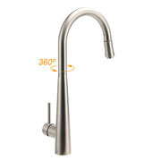 Brushed Nickel Silver Round Pull Out Kitchen Sink Tap Mixer Faucet Spout Outlet V1233-KRD515N