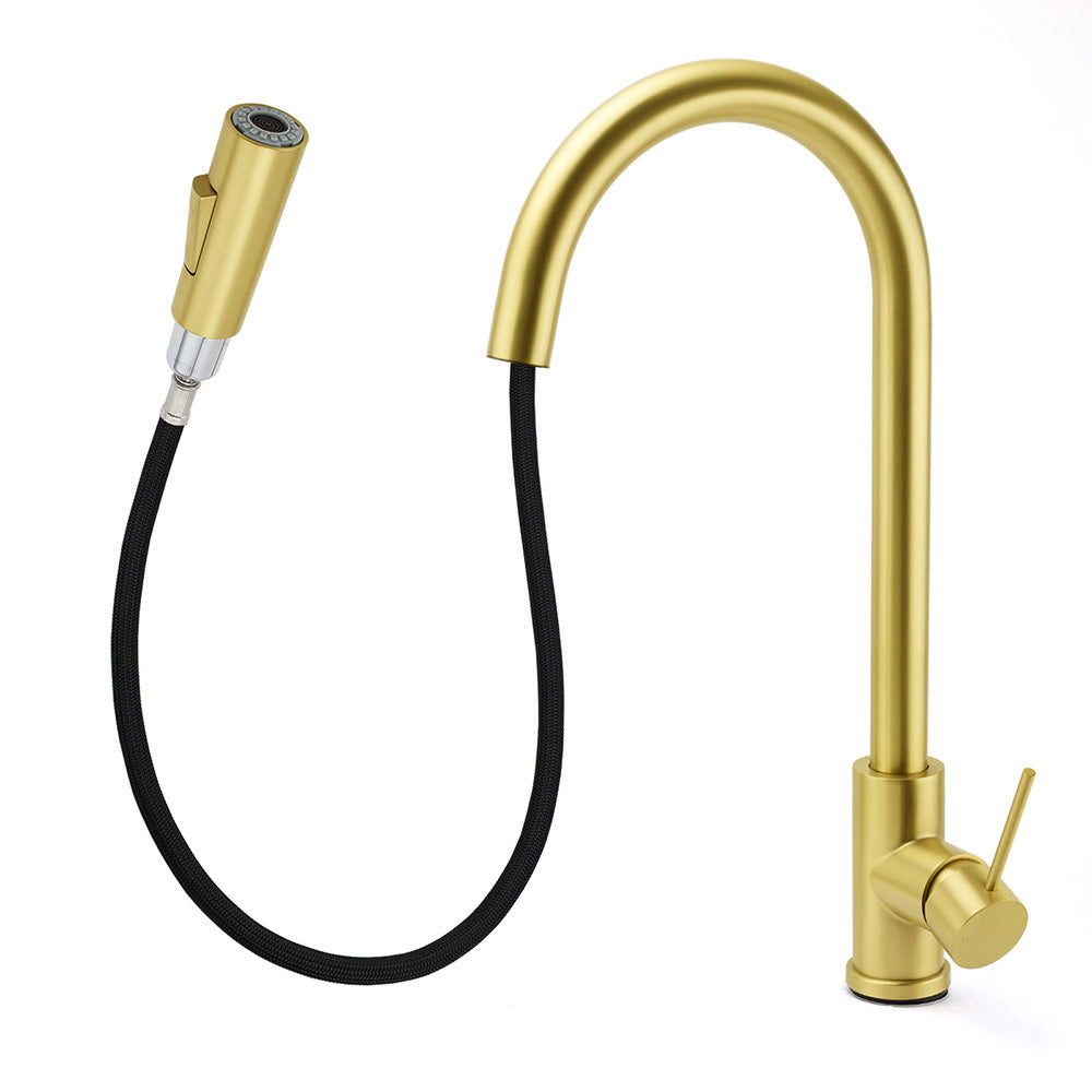 WELS Brushed Gold Pull Out Kitchen Sink Tap Basin Mixer Faucet 2 Modes Spout Set V1233-KRD519BG