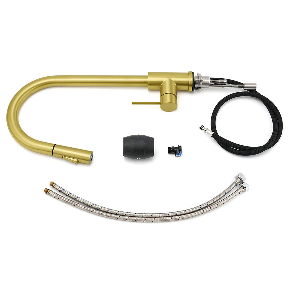 WELS Brushed Gold Pull Out Kitchen Sink Tap Basin Mixer Faucet 2 Modes Spout Set V1233-KRD519BG