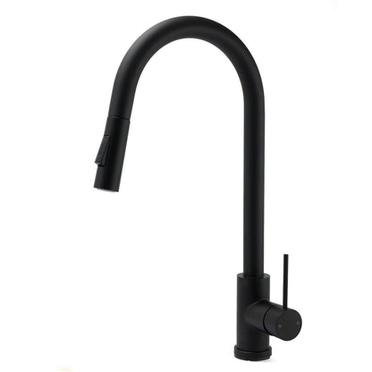 Matt Black Round Pull Out Down Kitchen Sink Tap Laundry Basin Mixer 2 Way Spout V1233-KRD519BL