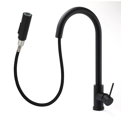 Matt Black Round Pull Out Down Kitchen Sink Tap Laundry Basin Mixer 2 Way Spout V1233-KRD519BL