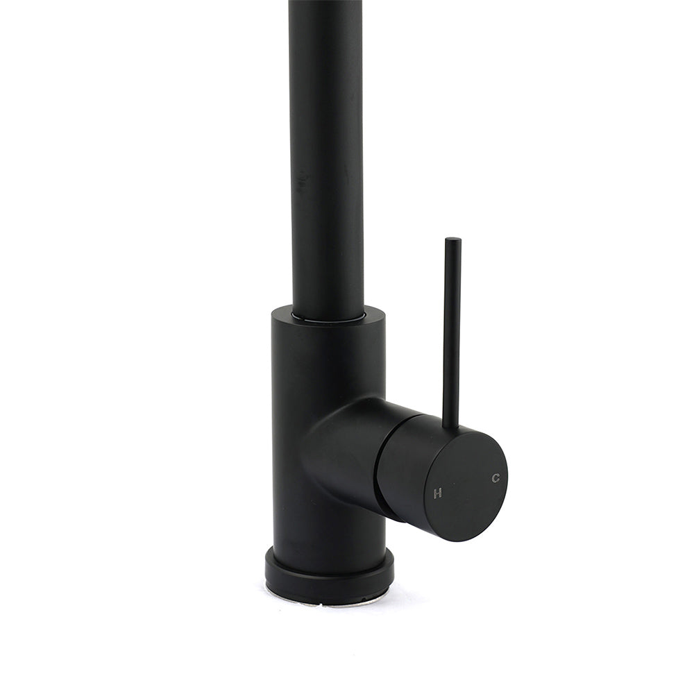 Matt Black Round Pull Out Down Kitchen Sink Tap Laundry Basin Mixer 2 Way Spout V1233-KRD519BL
