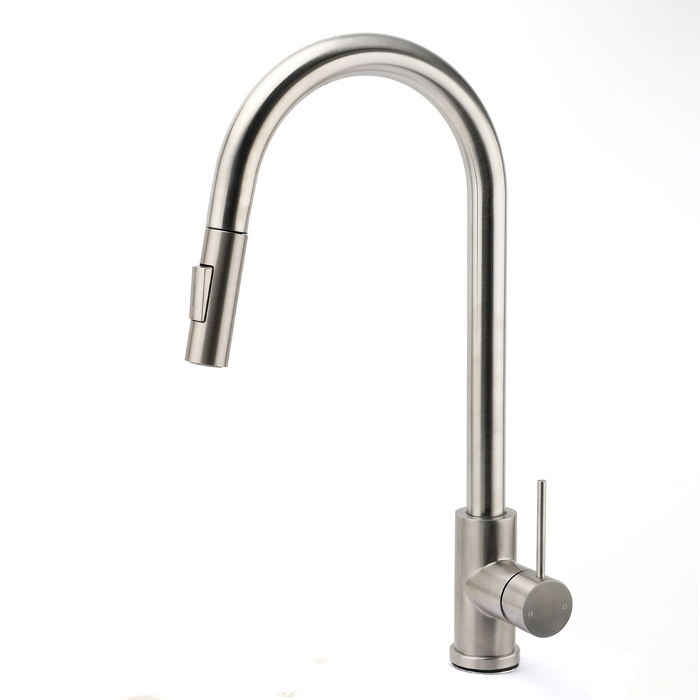 Brushed Nickel 2 Way Spray Kitchen Mixer Tap Pull Out Sink Laundry Swivel Faucet V1233-KRD519BS