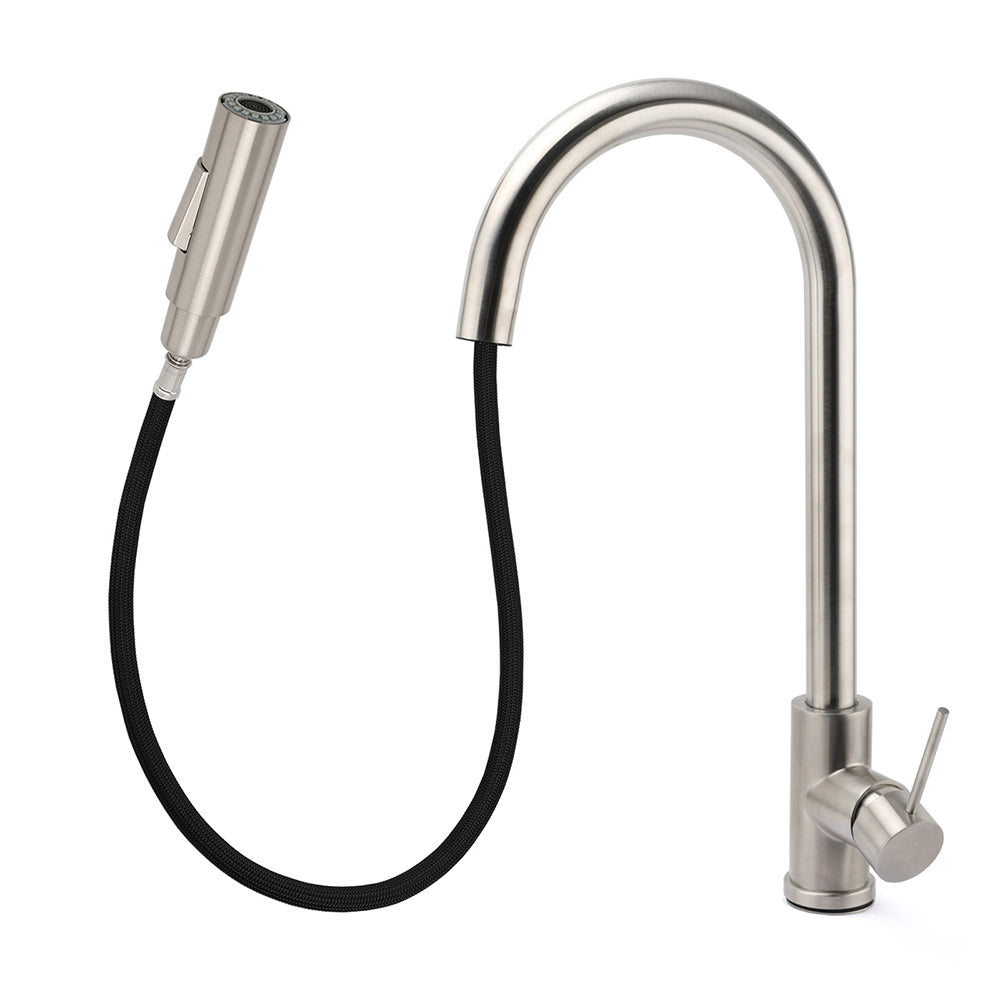 Brushed Nickel 2 Way Spray Kitchen Mixer Tap Pull Out Sink Laundry Swivel Faucet V1233-KRD519BS