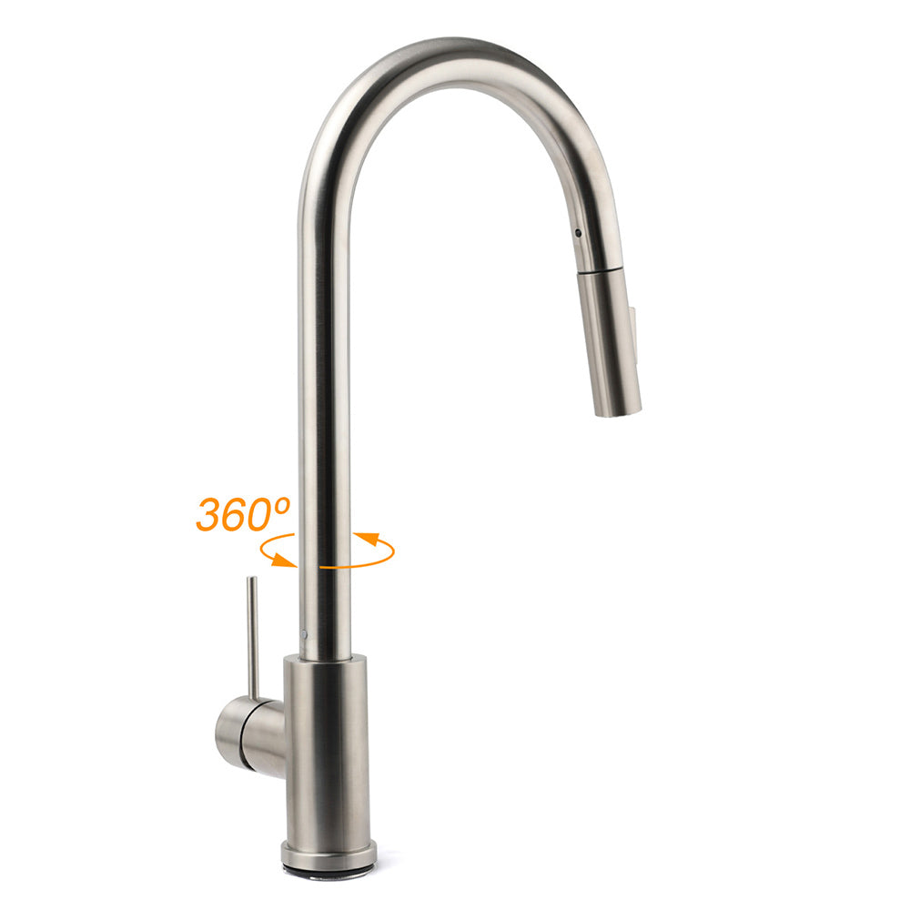 Brushed Nickel 2 Way Spray Kitchen Mixer Tap Pull Out Sink Laundry Swivel Faucet V1233-KRD519BS