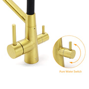 WELS Brushed Gold 3-Way Pure Drink Water Kitchen Mixer Sink Tap Pull Out Spout V1233-KRD526BG