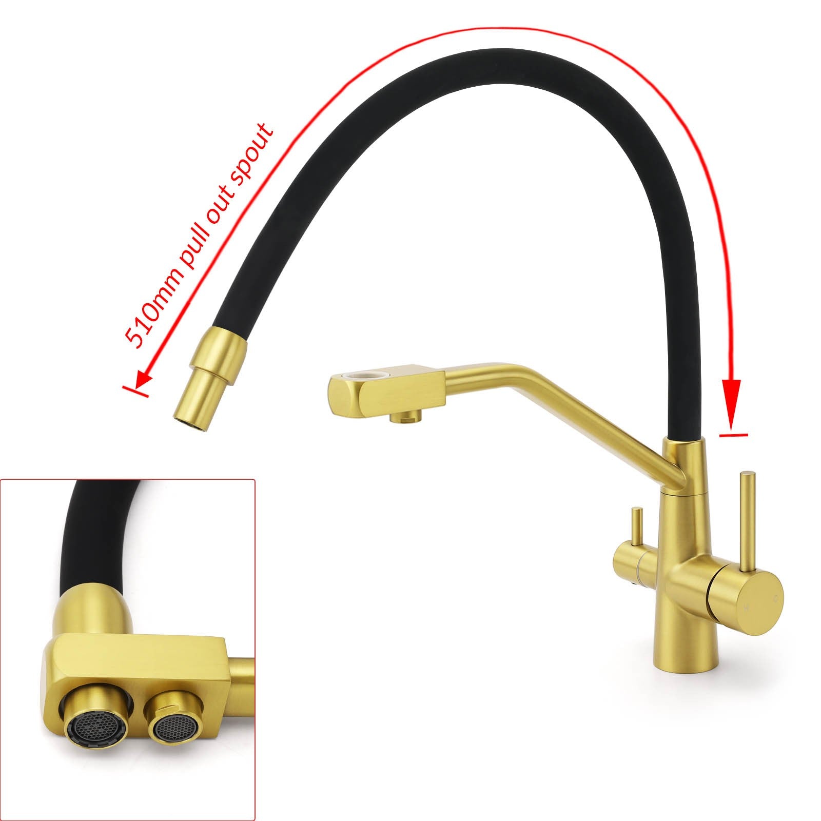 WELS Brushed Gold 3-Way Pure Drink Water Kitchen Mixer Sink Tap Pull Out Spout V1233-KRD526BG