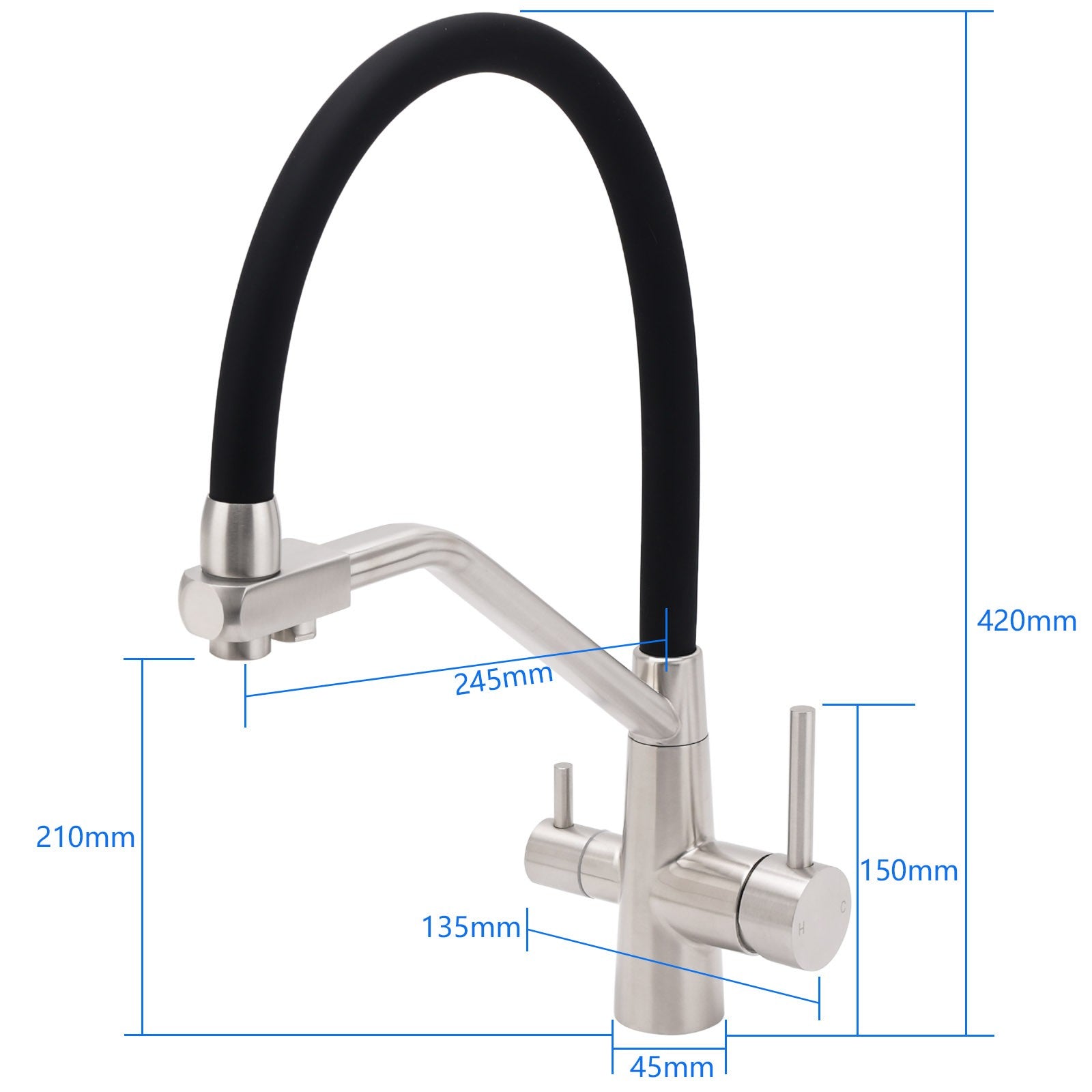 Brushed Nickel 3 Way Pull Down Kitchen Mixer Pure Drinking Water Sink Tap Spout V1233-KRD526BS