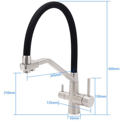 Brushed Nickel 3 Way Pull Down Kitchen Mixer Pure Drinking Water Sink Tap Spout V1233-KRD526BS