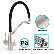 Brushed Nickel 3 Way Pull Down Kitchen Mixer Pure Drinking Water Sink Tap Spout V1233-KRD526BS