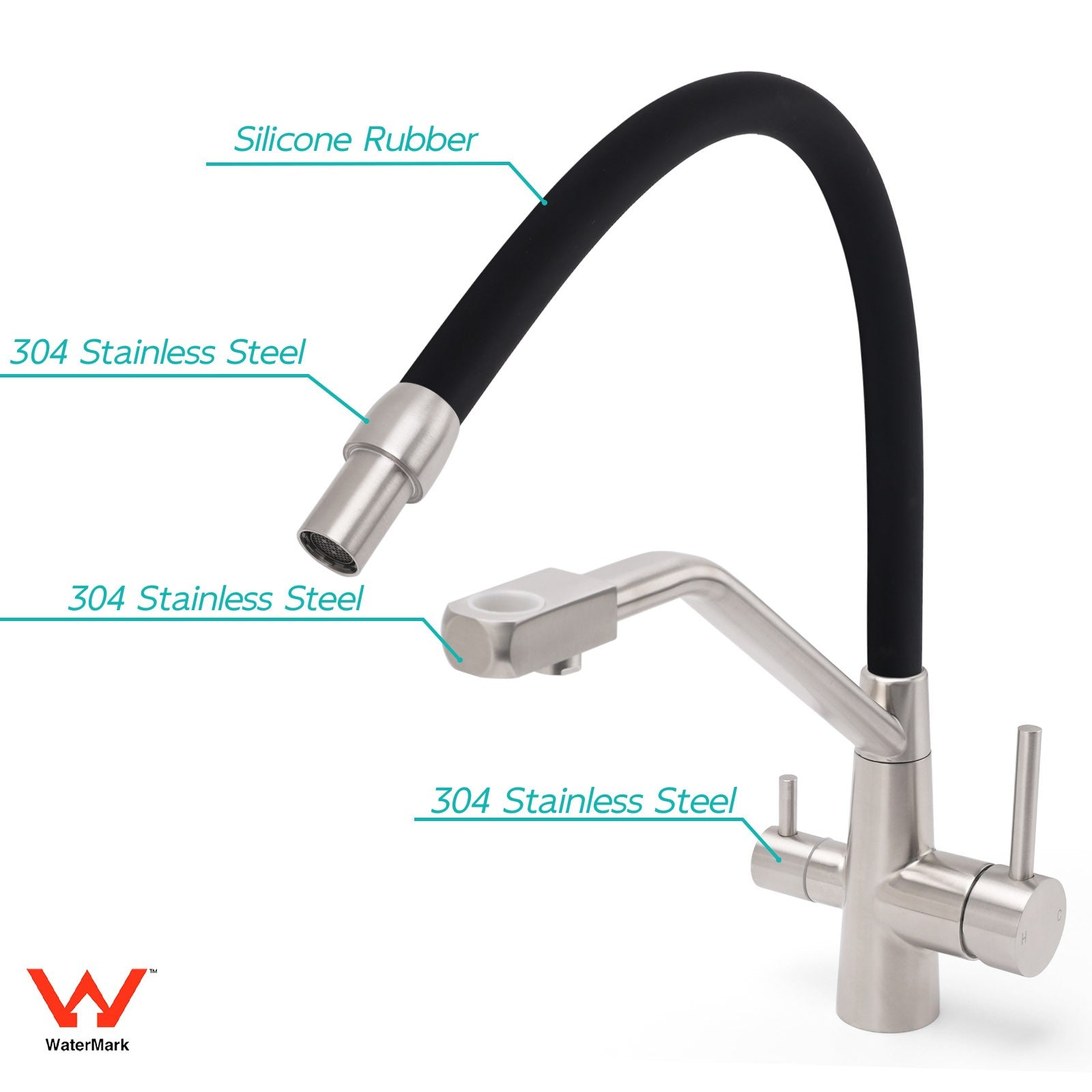 Brushed Nickel 3 Way Pull Down Kitchen Mixer Pure Drinking Water Sink Tap Spout V1233-KRD526BS