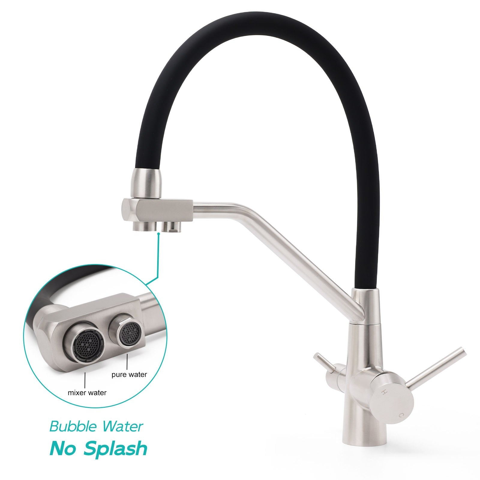 Brushed Nickel 3 Way Pull Down Kitchen Mixer Pure Drinking Water Sink Tap Spout V1233-KRD526BS