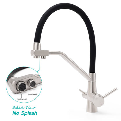 Brushed Nickel 3 Way Pull Down Kitchen Mixer Pure Drinking Water Sink Tap Spout V1233-KRD526BS