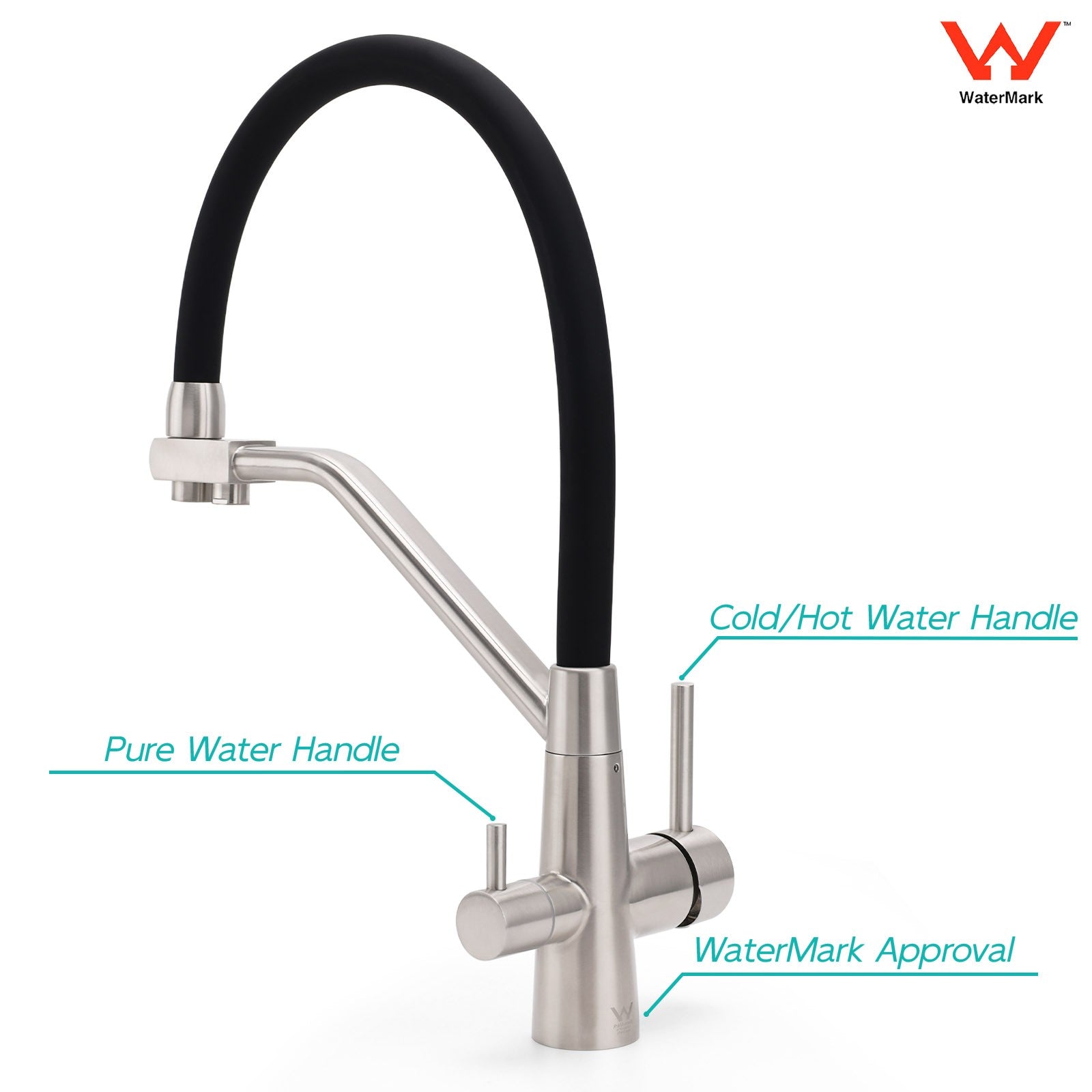 Brushed Nickel 3 Way Pull Down Kitchen Mixer Pure Drinking Water Sink Tap Spout V1233-KRD526BS