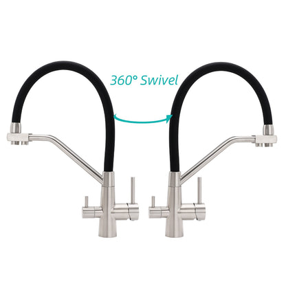Brushed Nickel 3 Way Pull Down Kitchen Mixer Pure Drinking Water Sink Tap Spout V1233-KRD526BS