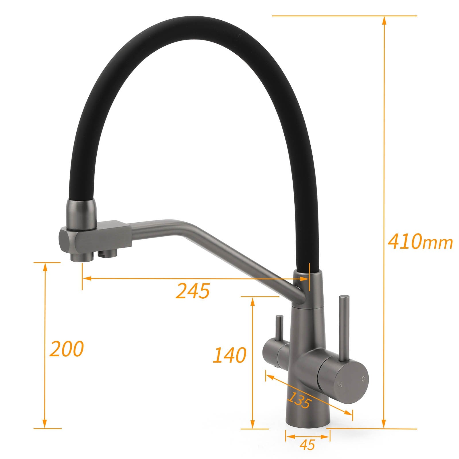 NEW Gun Metal Grey 3-Way Drink Pure Water Kitchen Mixer Pull Out Spout Sink Tap V1233-KRD526GM