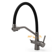 NEW Gun Metal Grey 3-Way Drink Pure Water Kitchen Mixer Pull Out Spout Sink Tap V1233-KRD526GM