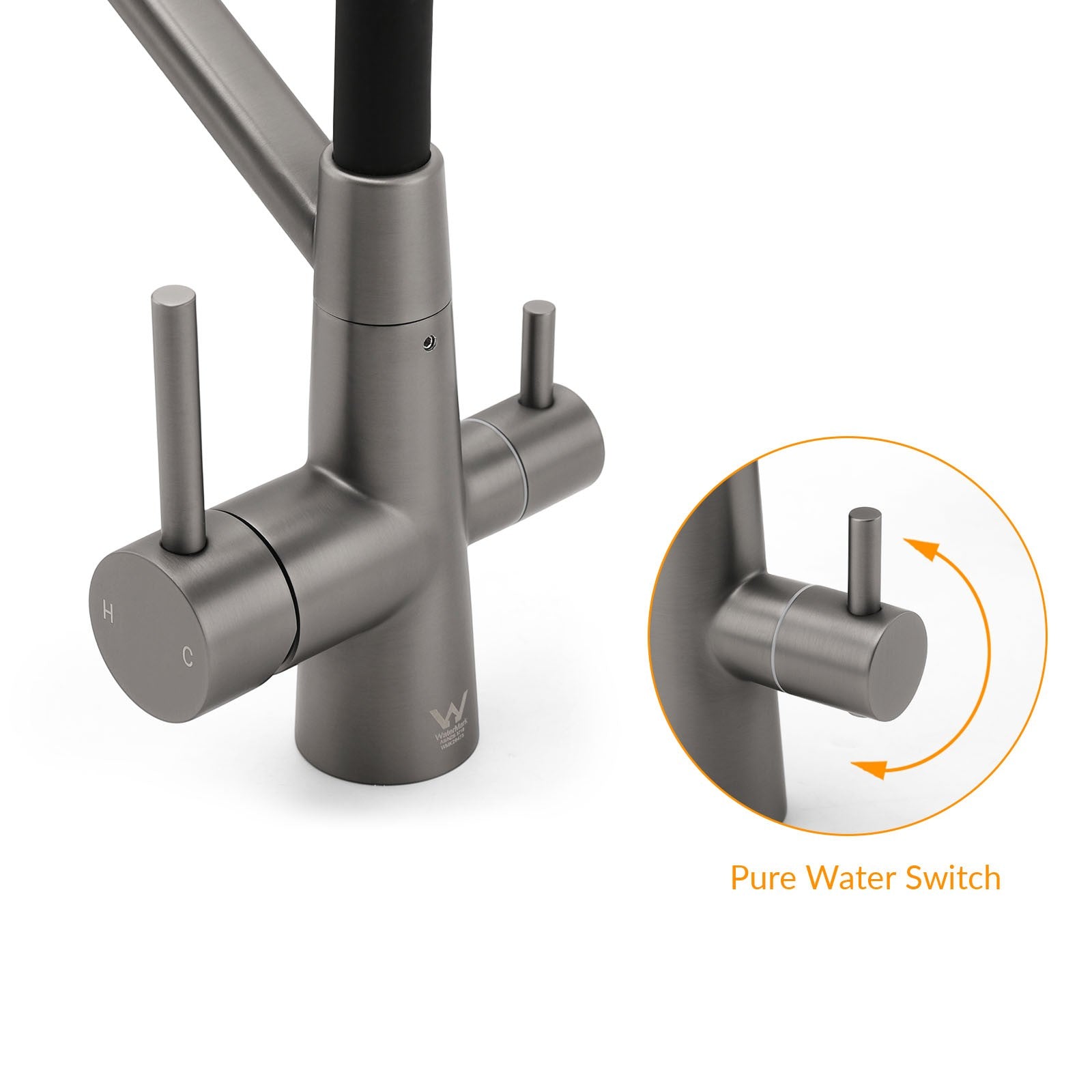 NEW Gun Metal Grey 3-Way Drink Pure Water Kitchen Mixer Pull Out Spout Sink Tap V1233-KRD526GM