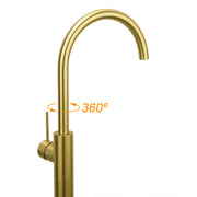Brushed Gold Bath Tub Mixer Tap Free Standing Faucet Filler Spout Hot Cold Water V1233-KRD601BG