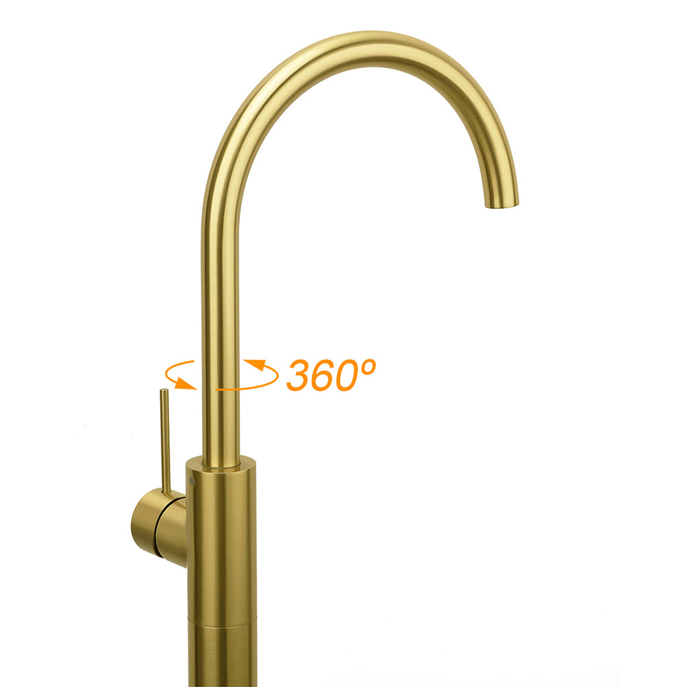 Brushed Gold Bath Tub Mixer Tap Free Standing Faucet Filler Spout Hot Cold Water V1233-KRD601BG