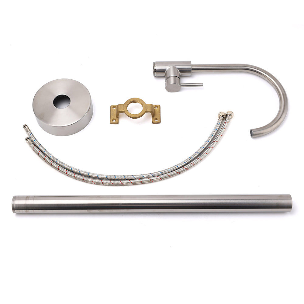 Brushed Nickel Stainless Steel Bathtub Tap Free Standing Faucet Filler Spout Set V1233-KRD601BS