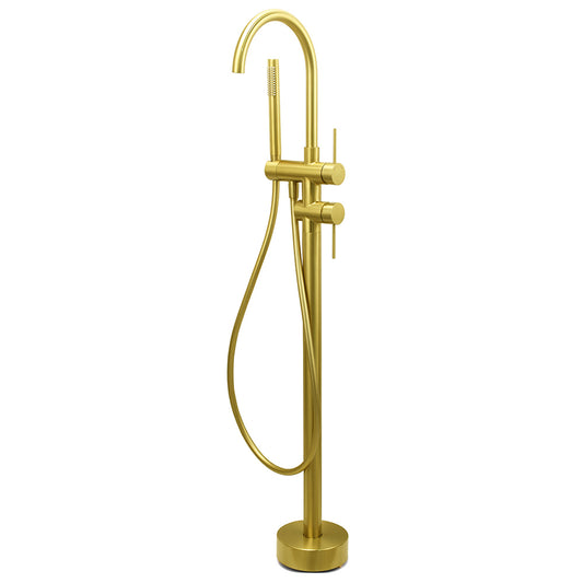 WELS Brushed Gold Bath Tub Mixer Tap Free Standing Faucet Spout Handheld Shower V1233-KRD602BG