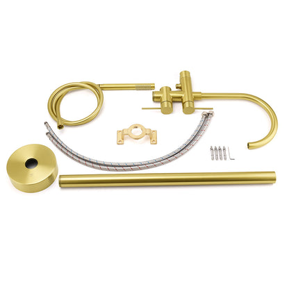 WELS Brushed Gold Bath Tub Mixer Tap Free Standing Faucet Spout Handheld Shower V1233-KRD602BG