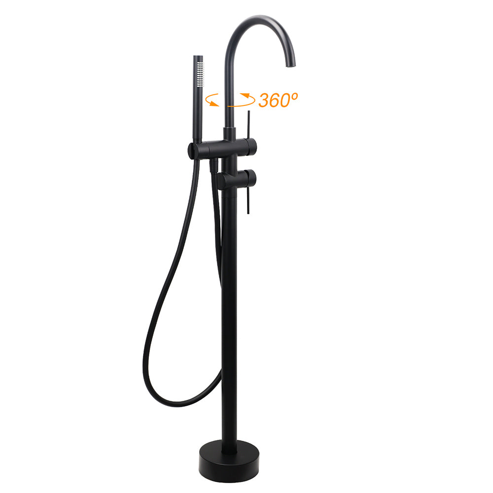 WELS Matt Black Bathtub Filler Free Standing Mixer Faucet Tap Spout HandHeld Set V1233-KRD602BL